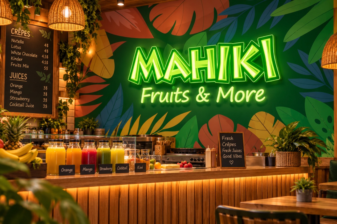 Mahiki jungle wall and neon sign
