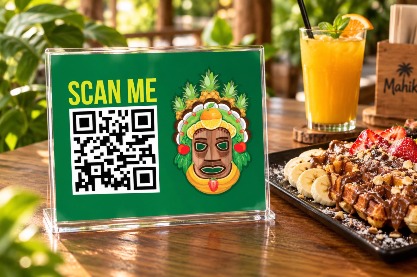 Mahiki scan-me QR table sign