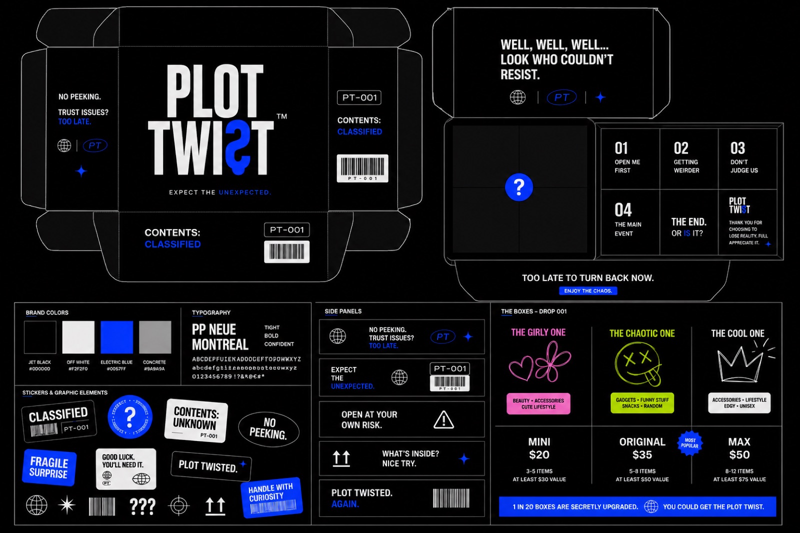 Plot Twist packaging and branding sheet