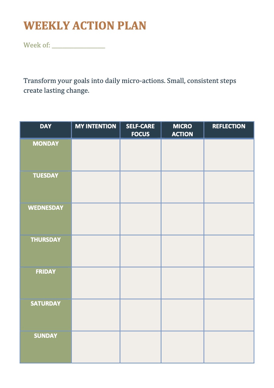 Weekly action plan page