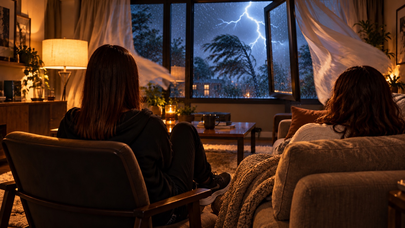 Lightning through a swinging window